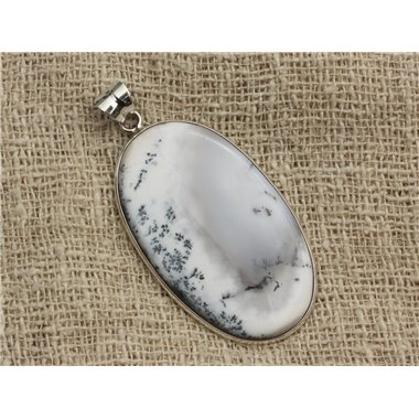 n4 - Pendentif Argent 925 et Agate Dendritique Ovale 51x31mm 