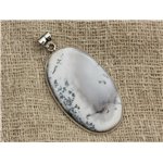 n4 - Pendentif Argent 925 et Agate Dendritique Ovale 51x31mm 