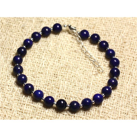 Bracelet Argent 925 et Pierre - Lapis Lazuli 6mm 