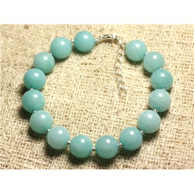 Bracelet Argent 925 et Pierre - Jade Bleu Turquoise 10mm 