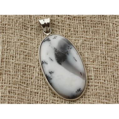 n17 - Pendentif Argent 925 et Agate Dendritique Ovale 38x22mm 