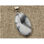 n17 - Pendentif Argent 925 et Agate Dendritique Ovale 38x22mm 