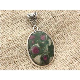 n1 - Pendant Silver 925 and Stone - Ruby Zoisite Oval 29x21mm 
