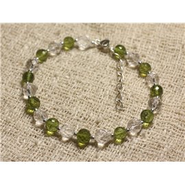 Armband zilver 925 Peridot steen kralen en facet geslepen kristal 6 mm