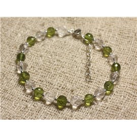 Bracelet Silver 925 Peridot Stone Beads and Faceted Crystal 6mm