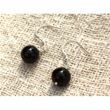 Boucles d'Oreilles Argent 925 - Onyx Noir 10mm 