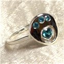 N226 - Bague Argent 925 et Pierre - Topaze Bleue Facettée Ronds 2-4mm 