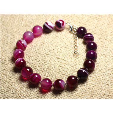 Bracelet Argent 925 et Pierre semi précieuse - Agate Rose 10mm 