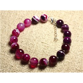 Bracelet 925 Silver and semi precious stone - Pink Agate 10mm 