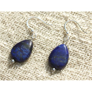 Boucles d'Oreilles Argent 925 et Lapis Lazuli Gouttes 18x13mm 