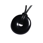 Collier Pendentif Pierre semi précieuse - Obsidienne Noire Donut Pi 30mm 