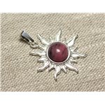 Pendentif Argent 925 et Pierre - Soleil 28mm - Rhodonite Rose rond 10mm 