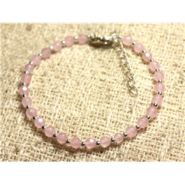 925 Silver and Stone Bracelet - Faceted Jade 4mm Light Pink 