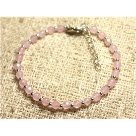 Bracciale in argento 925 e pietra - Giada sfaccettata 4 mm rosa chiaro 