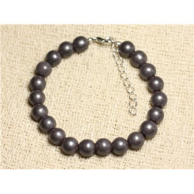 Bracelet Argent 925 et Pierre - Hématite Boules Mat 8mm 