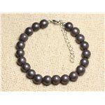 Bracelet Argent 925 et Pierre - Hématite Boules Mat 8mm 