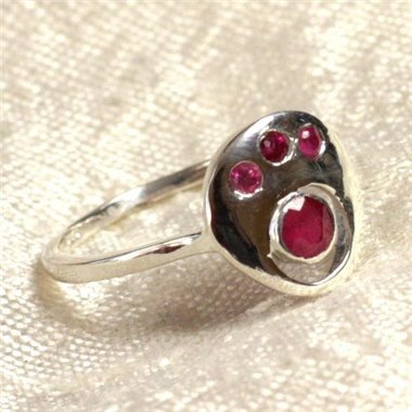 N226 - Bague Argent 925 et Pierre - Rubis Facetté Ronds 2-4mm 