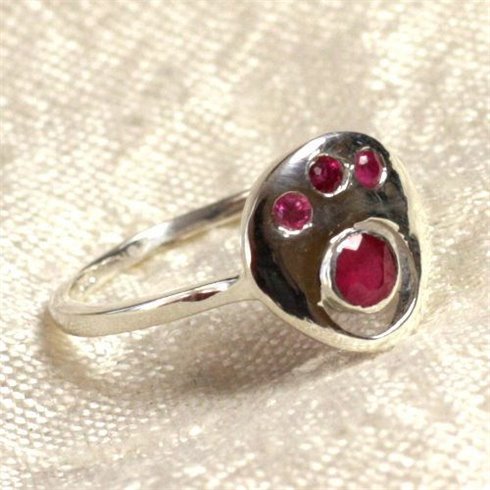 N226 - Bague Argent 925 et Pierre - Rubis Facetté Ronds 2-4mm 