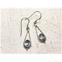 BO212 - Boucles d'Oreilles Argent 925 et Pierre Topaze Bleue Gouttes 30mm 