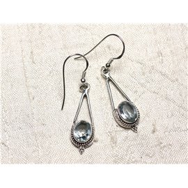 BO212 - Pendientes colgantes de plata de ley 925 y topacio azul 30 mm 