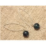 Boucles d'Oreilles Argent 925 et Pierre - Fluorite Bleue 10mm