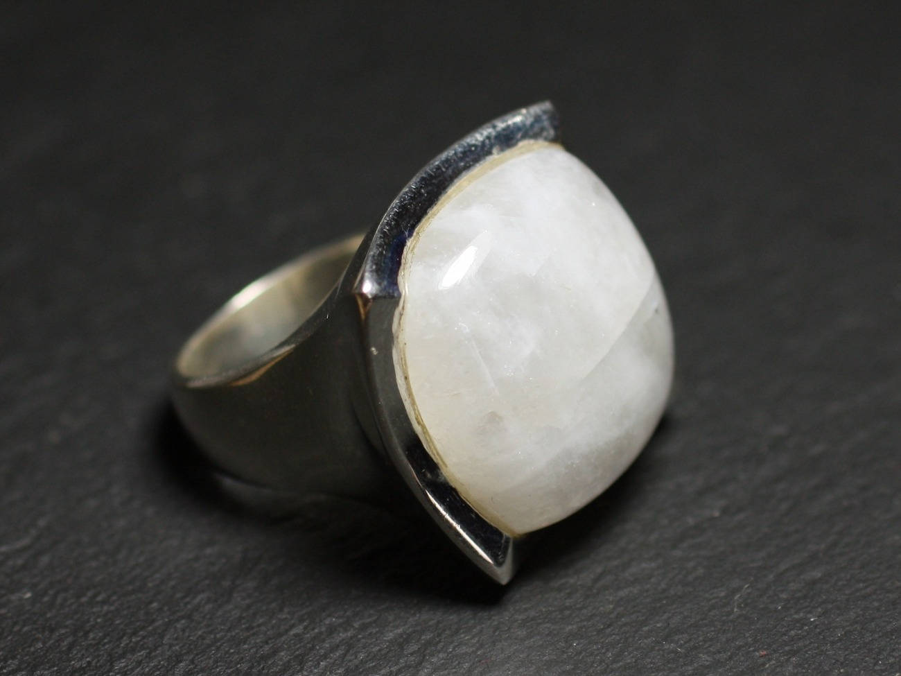 N222 - Bague Argent 925 Pierre de Lune Carré 20mm 