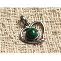 Pendentif Argent 925 Coeur 16mm et Pierre semi précieuse - Malachite 6mm 