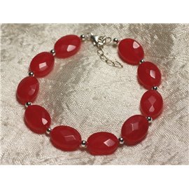 Bracelet Argent 925 et Pierre - Jade Rouge Ovales Facettés 14x10mm