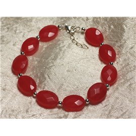 Bracelet Silver 925 and Stone - Red Jade Faceted Oval 14x10mm