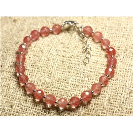 Bracelet 925 Silver and Stone - Faceted Cherry Quartz 6mm 