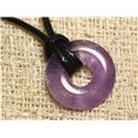 Collier Pendentif Pierre - Amethyste Rond Cercle Donut Pi 20mm Violet