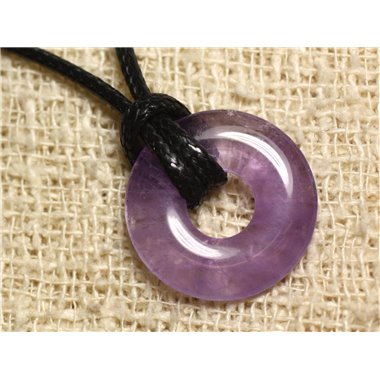 Collier Pendentif Pierre - Amethyste Rond Cercle Donut Pi 20mm Violet