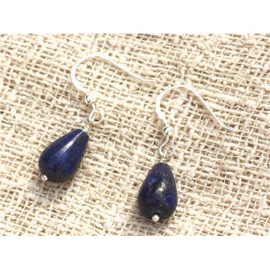 Boucles d'Oreilles Argent 925 et Lapis Lazuli Gouttes 12x8mm 