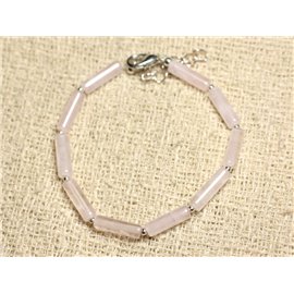 Bracelet 925 Silver and Stone - Rose Quartz Tubes 13mm 