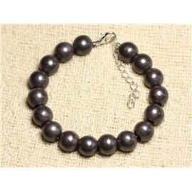 Bracelet Silver 925 and Stone - Hematite Balls Matt 10mm 