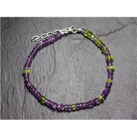 Bracelet Silver 925 and Stones - Amethyst and Peridot Faceted Rondelles 3-5mm 