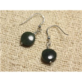 925 Silver Earrings - Jade Canada Nephrite Palets 10mm 