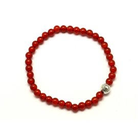 4mm Carnelian semi precious stone and silver pearl bracelet 