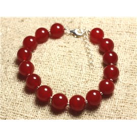 Bracelet 925 Silver and Stone - Red Jade 10mm 