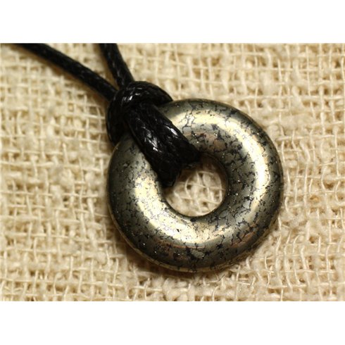 Collier Pendentif en Pierre - Pyrite Dorée Donut 20mm 