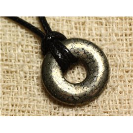 Collier Pendentif Pierre - Pyrite Rond Cercle Anneau Donut Pi 20mm Métal or doré gris