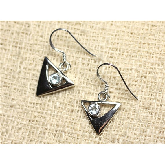 BO232 - Boucles d'Oreilles Argent 925 et Pierre - Triangles 15mm Topaze Bleue 