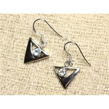 BO232 - Boucles d'Oreilles Argent 925 et Pierre - Triangles 15mm Topaze Bleue 