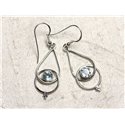 BO205 - Boucles d'Oreilles Argent 925 et Pierre Topaze Bleue Gouttes 36mm 