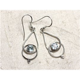 BO205 - 925 Sterling Silver and Blue Topaz Stone Drop Earrings 36mm 