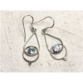 BO205 - Aretes colgantes de plata de ley 925 y topacio azul 36 mm 