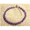 Bracelet Argent 925 et Pierre - Jade violet mauve 4mm 