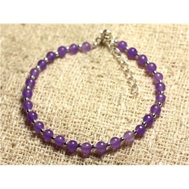 Bracelet Argent 925 et Pierre - Jade violet mauve 4mm 