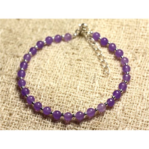 Bracelet Argent 925 et Pierre - Jade violet mauve 4mm 