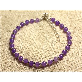 Bracelet Silver 925 and Stone - Jade purple mauve 4mm 
